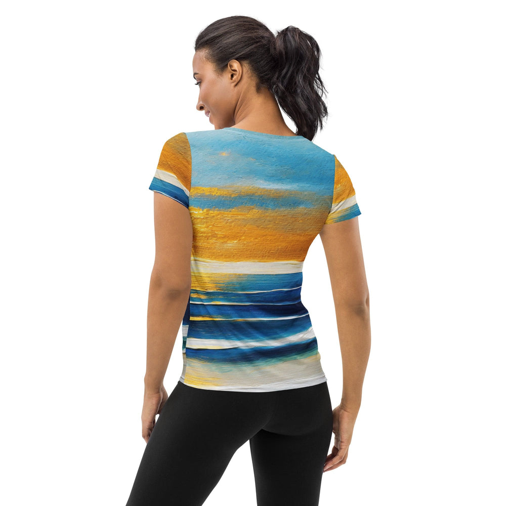 Womens Stretch Fit Athletic Sports T-shirt - Blue Ocean Golden Sunset