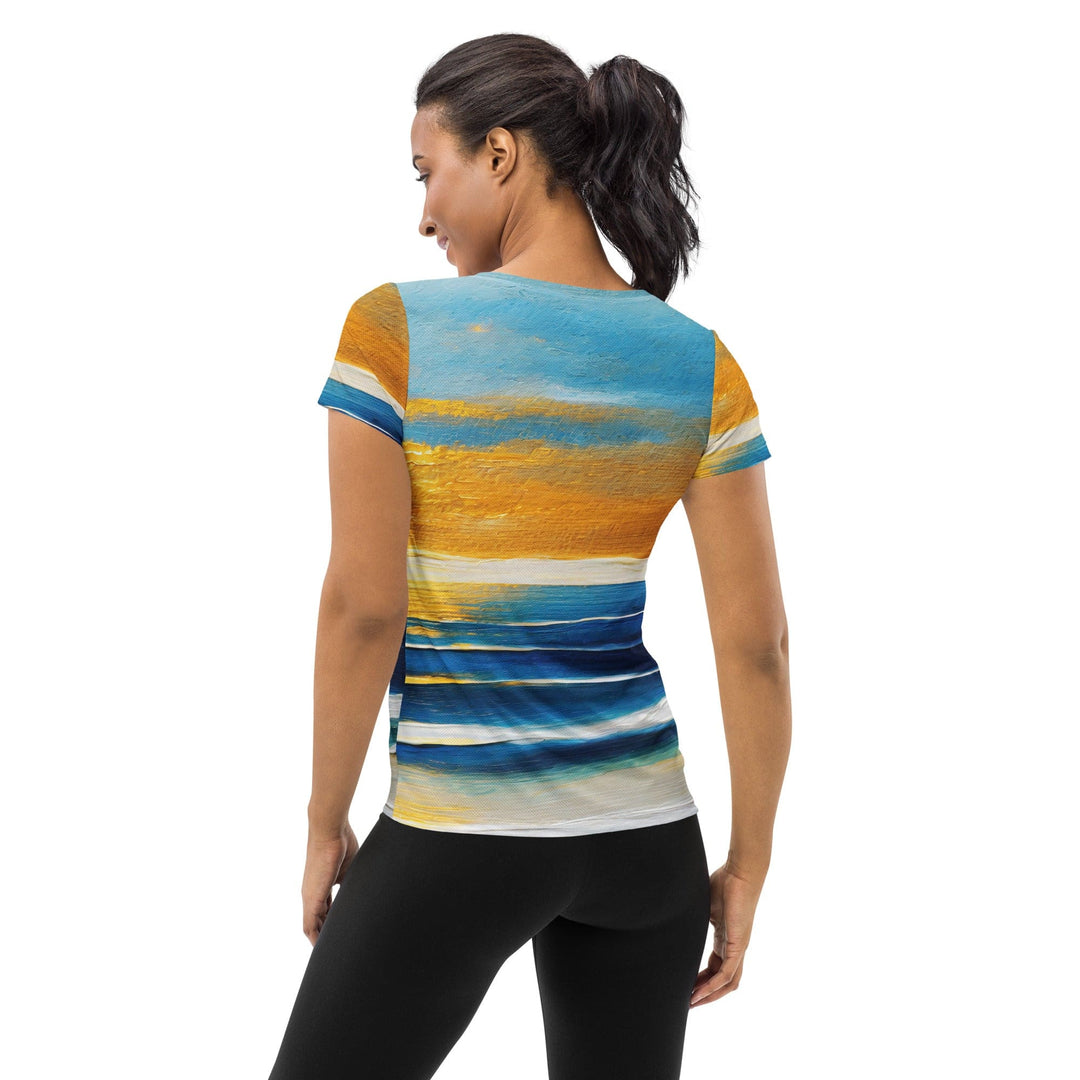 Womens Stretch Fit Athletic Sports T-shirt - Blue Ocean Golden Sunset