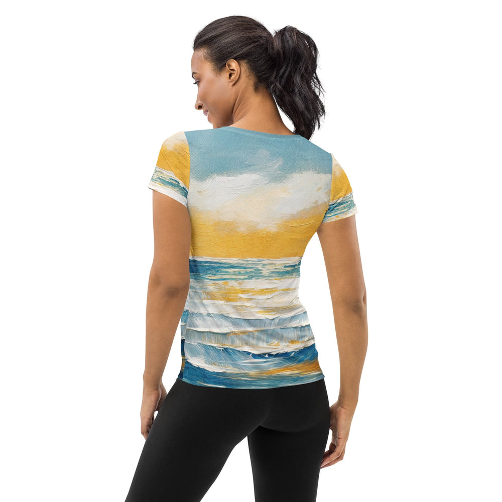 Womens Stretch Fit Athletic Sports T-shirt - Blue Ocean Golden Sunset
