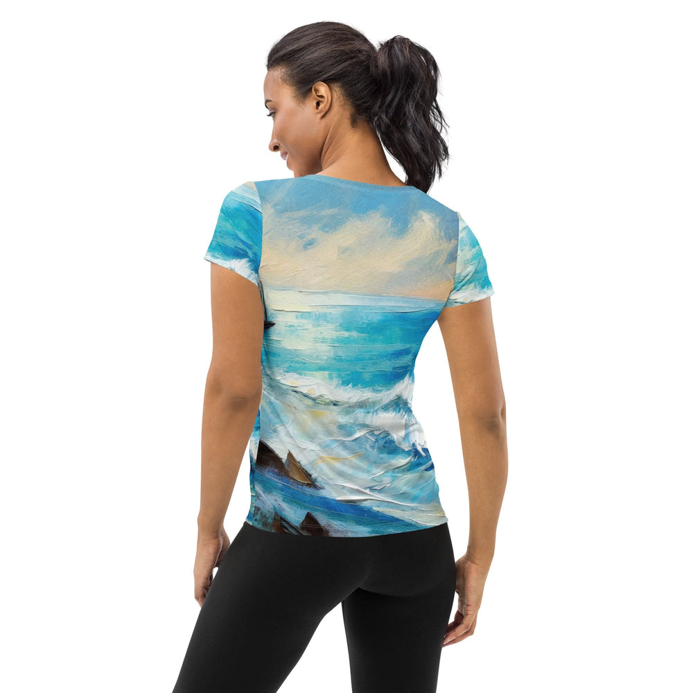 Womens Stretch Fit Athletic Sports T-shirt - Blue Ocean Print