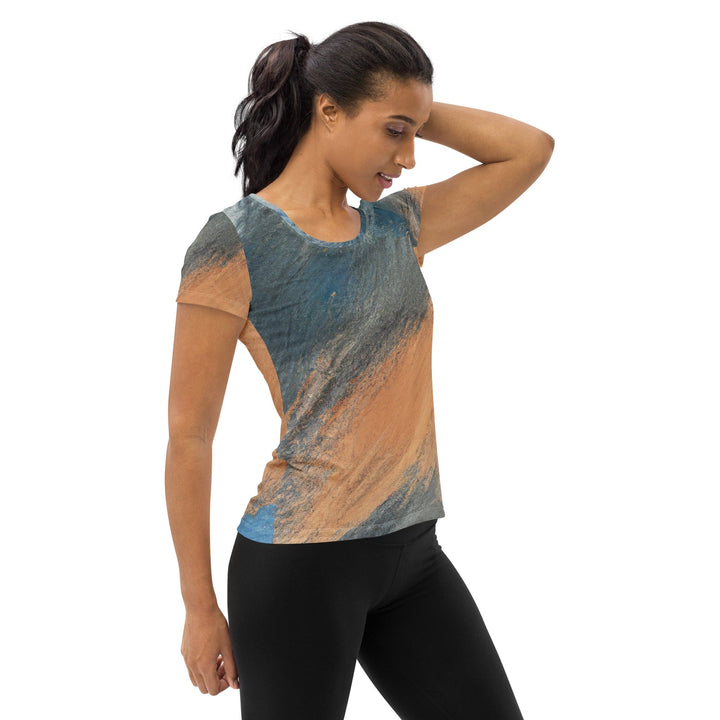 Womens Stretch Fit Athletic Sports T-shirt - Blue Orange Abstract