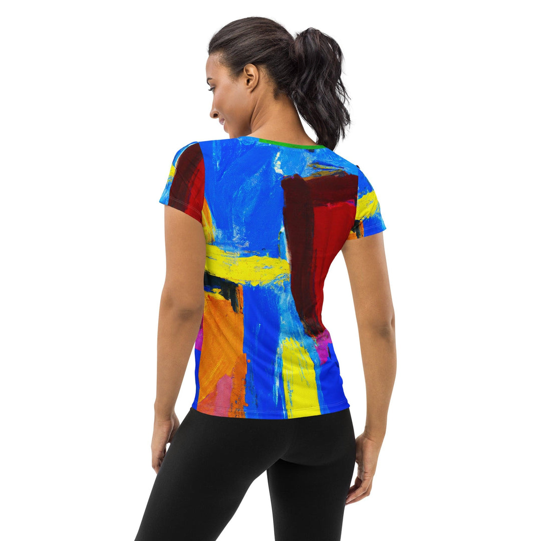 Womens Stretch Fit Athletic Sports T-shirt - Blue Red Abstract Pattern