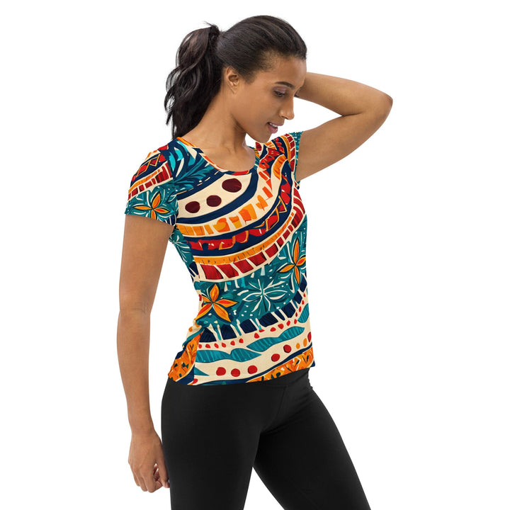Womens Stretch Fit Athletic Sports T-shirt - Boho Floral Print