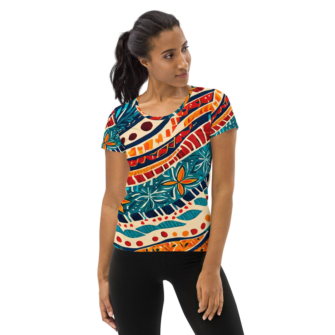 Womens Stretch Fit Athletic Sports T-shirt - Boho Floral Print