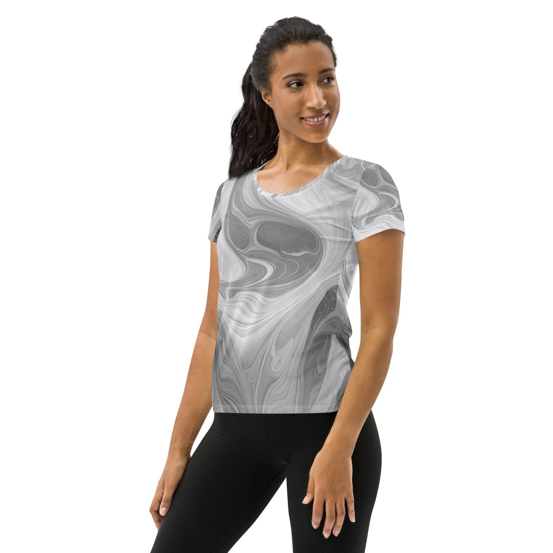 Womens Stretch Fit Athletic Sports T-shirt - Boho Marble Pattern White