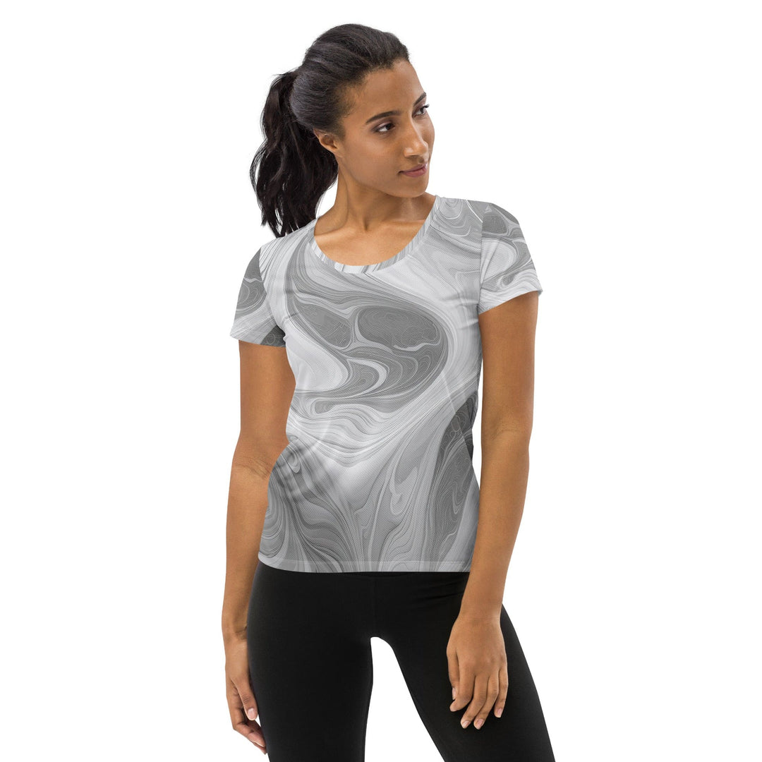 Womens Stretch Fit Athletic Sports T-shirt - Boho Marble Pattern White