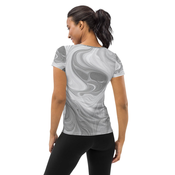 Womens Stretch Fit Athletic Sports T-shirt - Boho Marble Pattern White