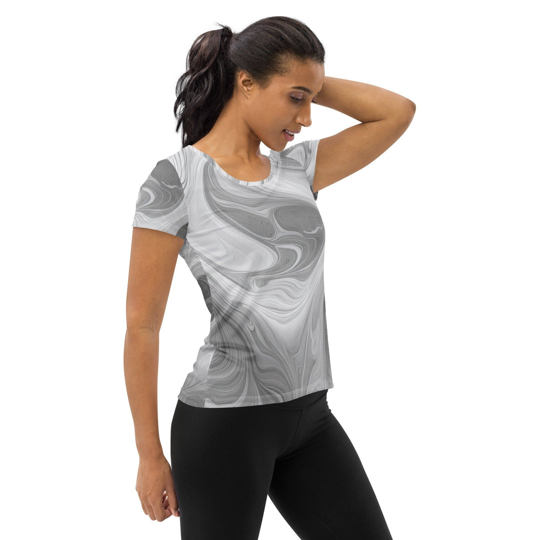 Womens Stretch Fit Athletic Sports T-shirt - Boho Marble Pattern White