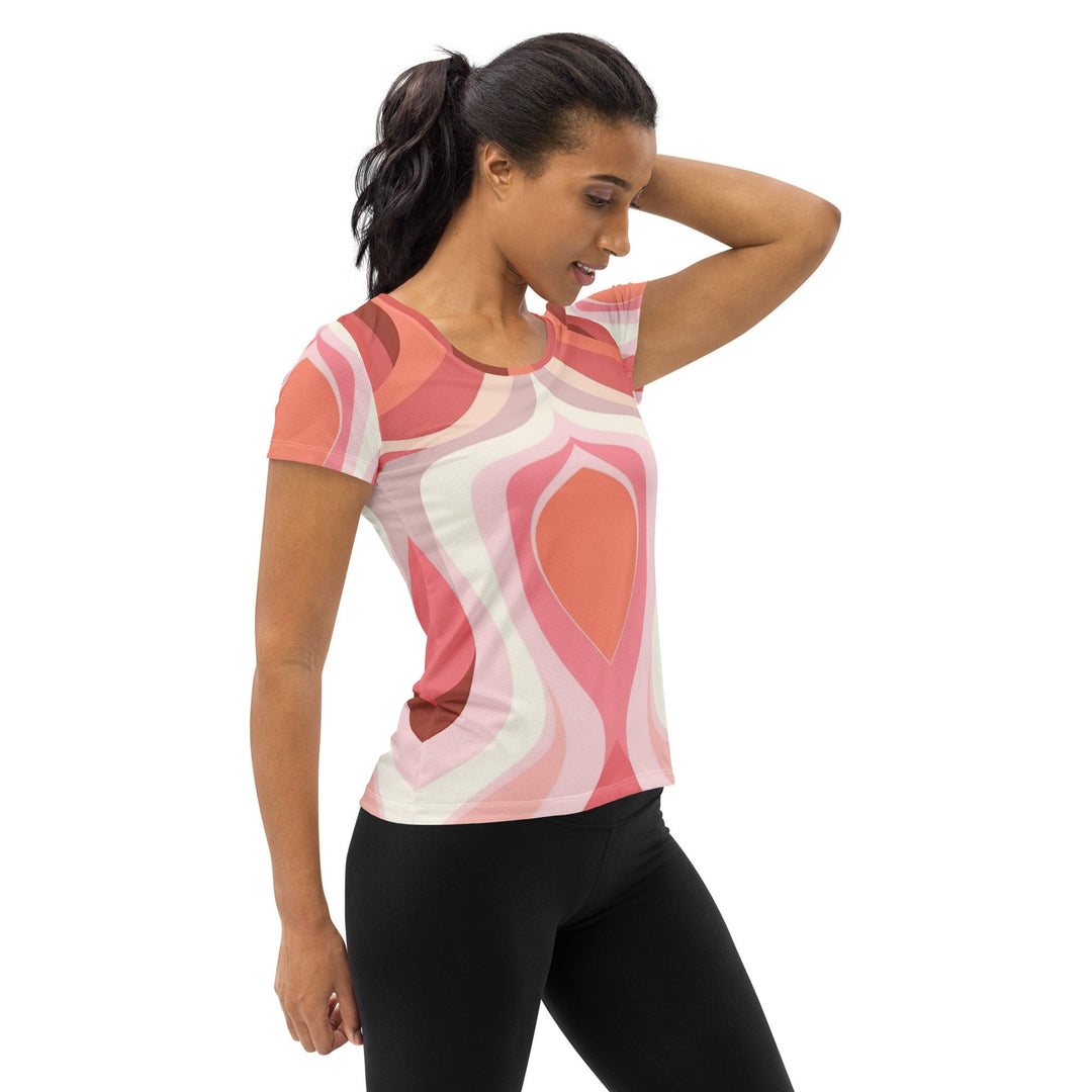 Womens Stretch Fit Athletic Sports T-shirt - Pink White Boho Swirl