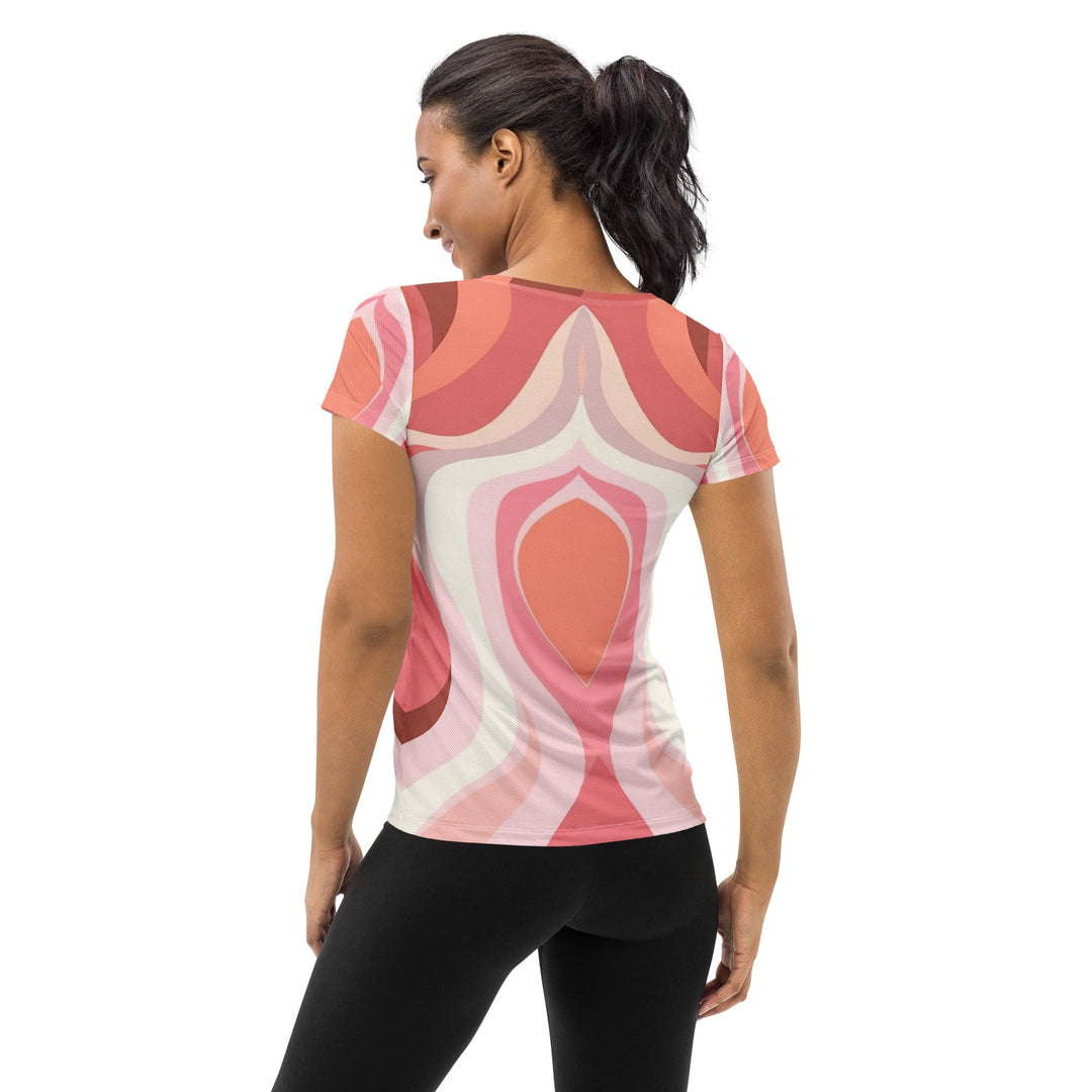 Womens Stretch Fit Athletic Sports T-shirt - Pink White Boho Swirl
