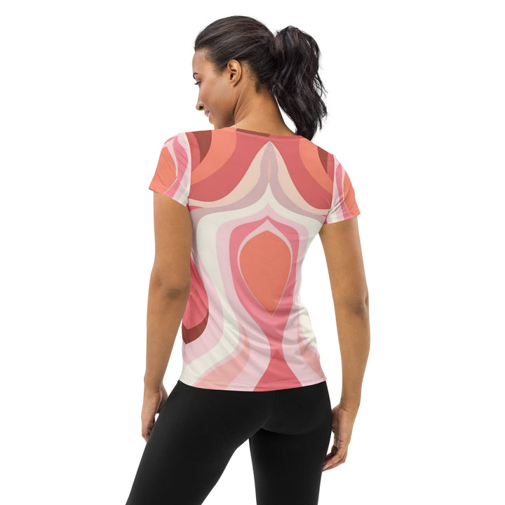 Womens Stretch Fit Athletic Sports T-shirt - Pink White Boho Swirl