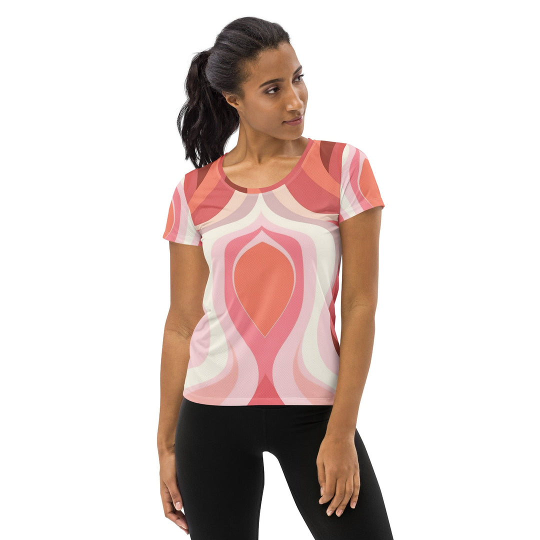 Womens Stretch Fit Athletic Sports T-shirt - Pink White Boho Swirl