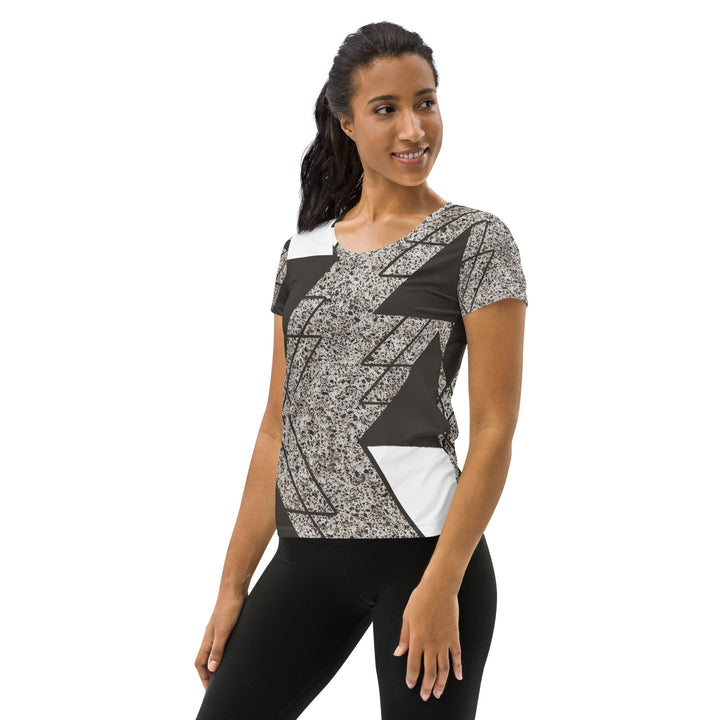 Womens Stretch Fit Athletic Sports T-shirt - Brown and White