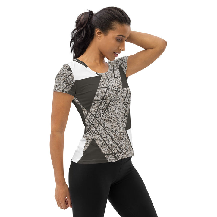 Womens Stretch Fit Athletic Sports T-shirt - Brown and White