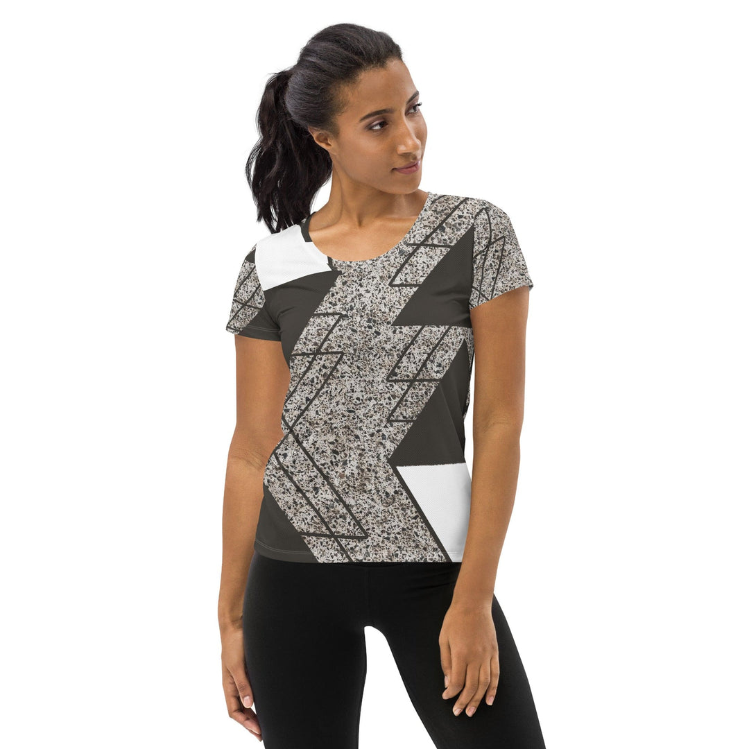 Womens Stretch Fit Athletic Sports T-shirt - Brown and White