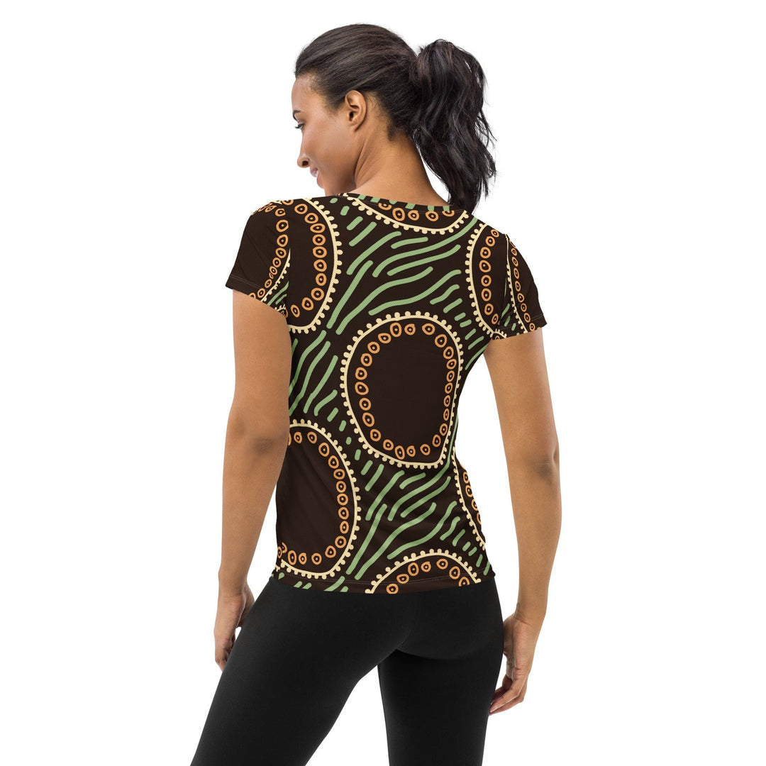 Womens Stretch Fit Athletic Sports T-shirt Brown Green Geometric