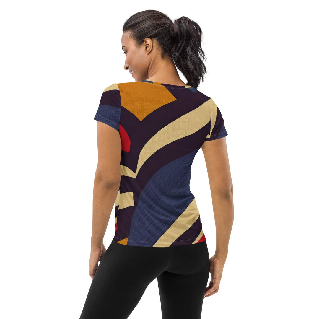 Womens Stretch Fit Athletic Sports T-shirt - Brown Red Blue Colorblock