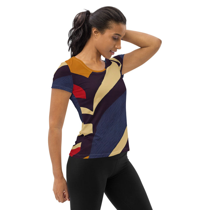 Womens Stretch Fit Athletic Sports T-shirt - Brown Red Blue Colorblock