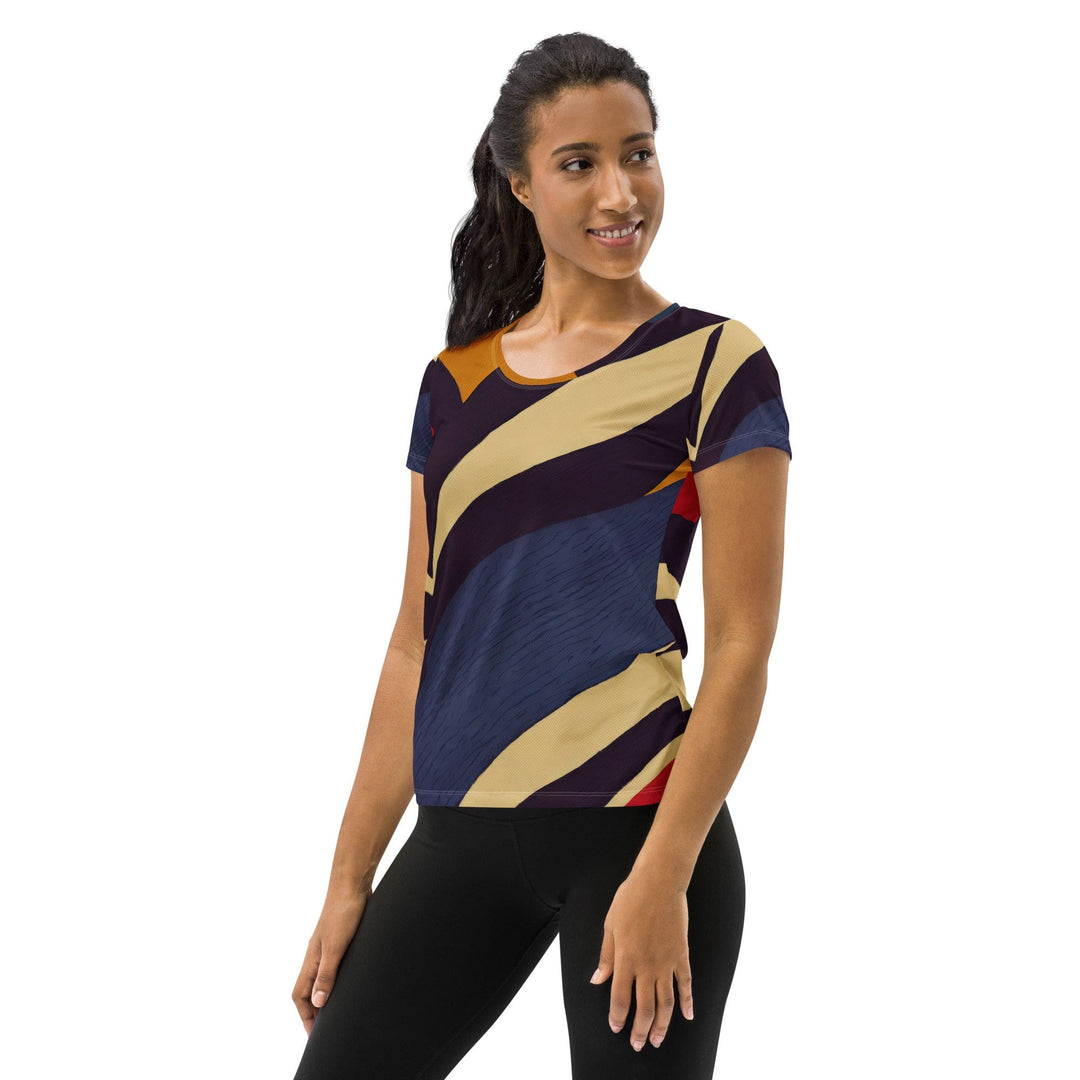 Womens Stretch Fit Athletic Sports T-shirt - Brown Red Blue Colorblock