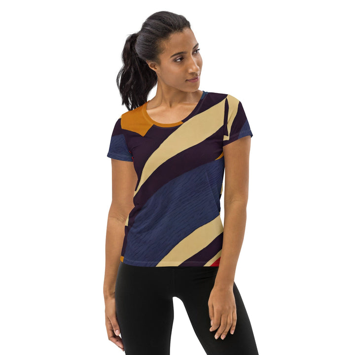 Womens Stretch Fit Athletic Sports T-shirt - Brown Red Blue Colorblock