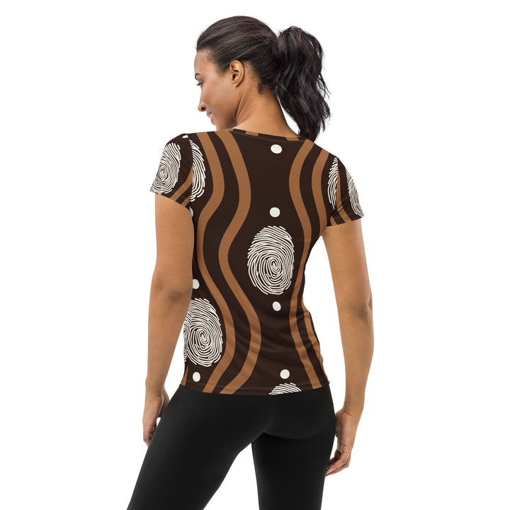 Womens Stretch Fit Athletic Sports T-shirt - Brown White Geometric
