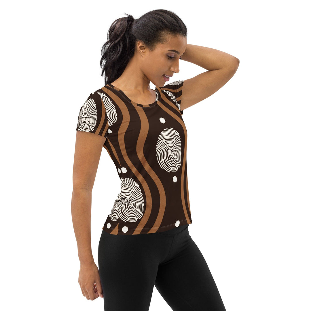 Womens Stretch Fit Athletic Sports T-shirt - Brown White Geometric