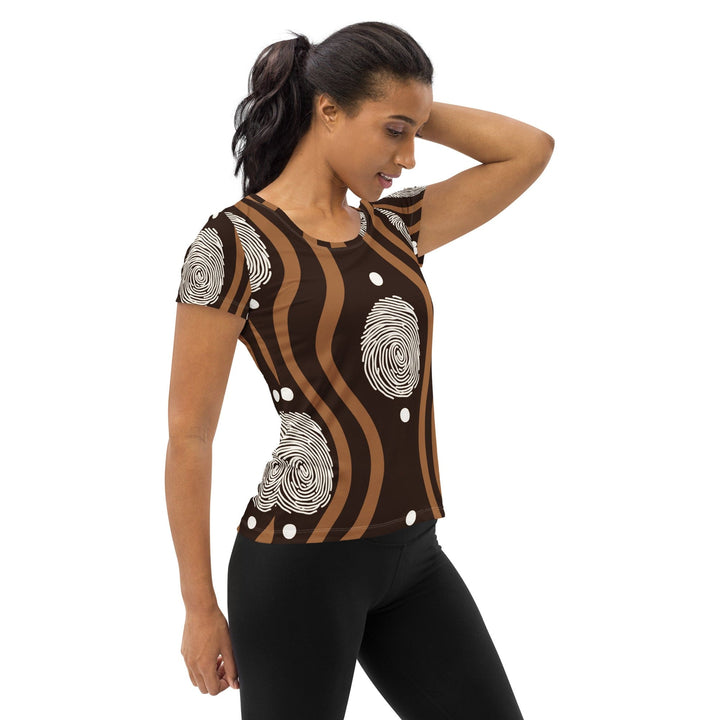 Womens Stretch Fit Athletic Sports T-shirt - Brown White Geometric