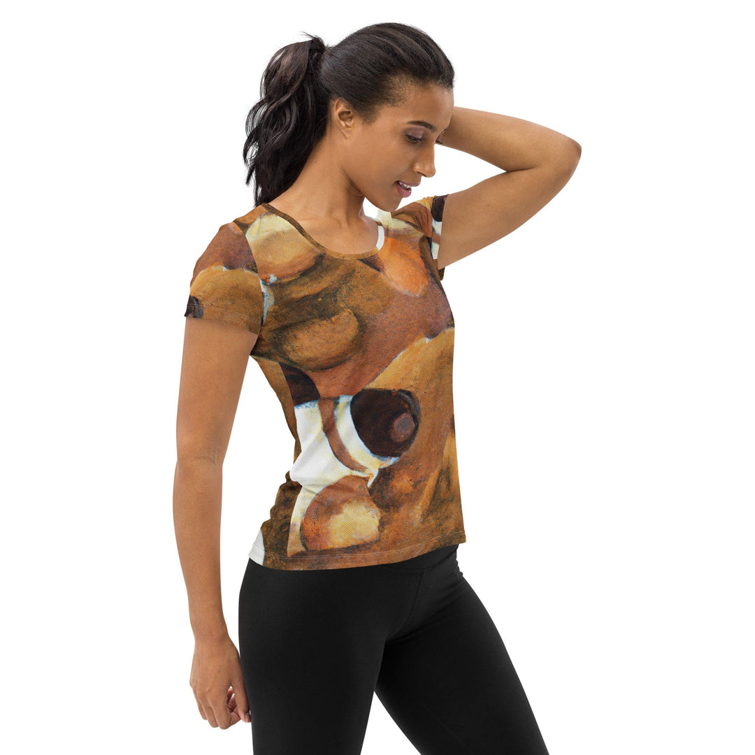 Womens Stretch Fit Athletic Sports T-shirt - Brown White Stone Pattern