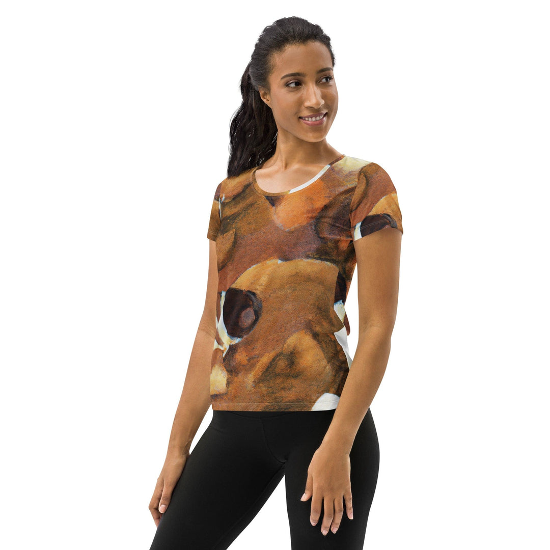 Womens Stretch Fit Athletic Sports T-shirt - Brown White Stone Pattern