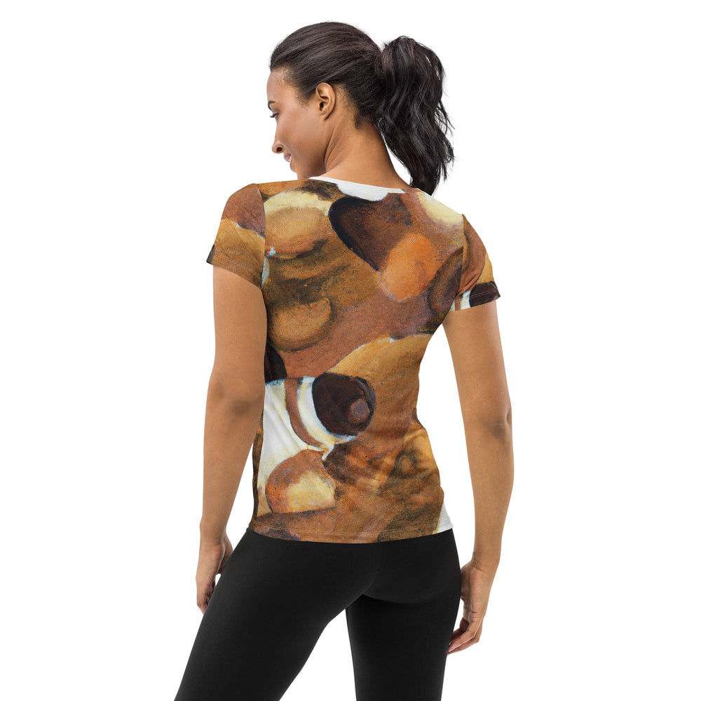 Womens Stretch Fit Athletic Sports T-shirt - Brown White Stone Pattern