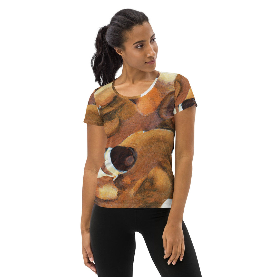Womens Stretch Fit Athletic Sports T-shirt - Brown White Stone Pattern