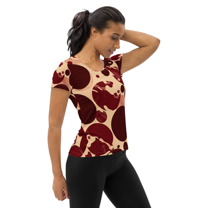Womens Stretch Fit Athletic Sports T-shirt - Burgundy Beige Circular