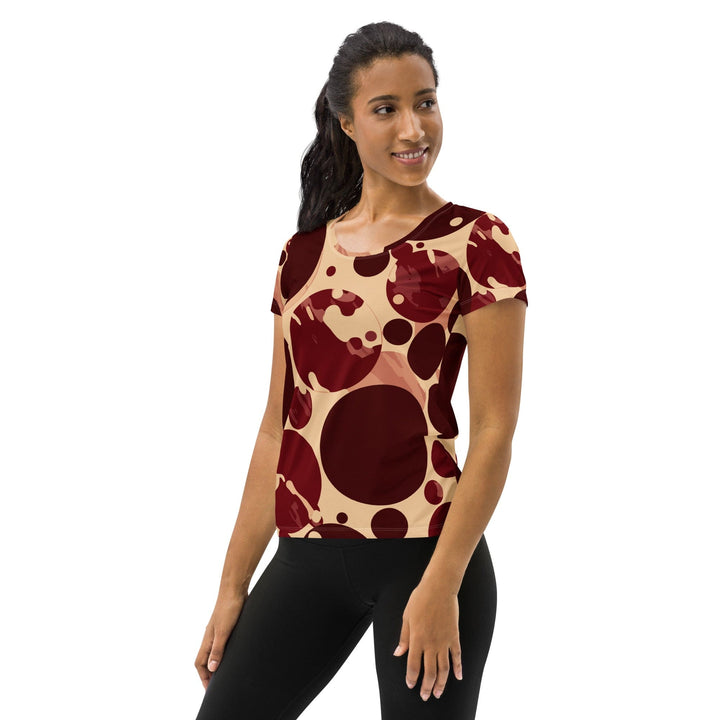 Womens Stretch Fit Athletic Sports T-shirt - Burgundy Beige Circular