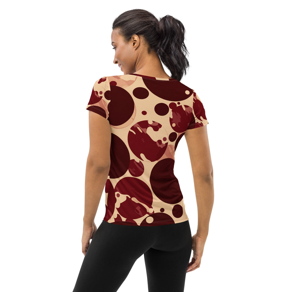 Womens Stretch Fit Athletic Sports T-shirt - Burgundy Beige Circular