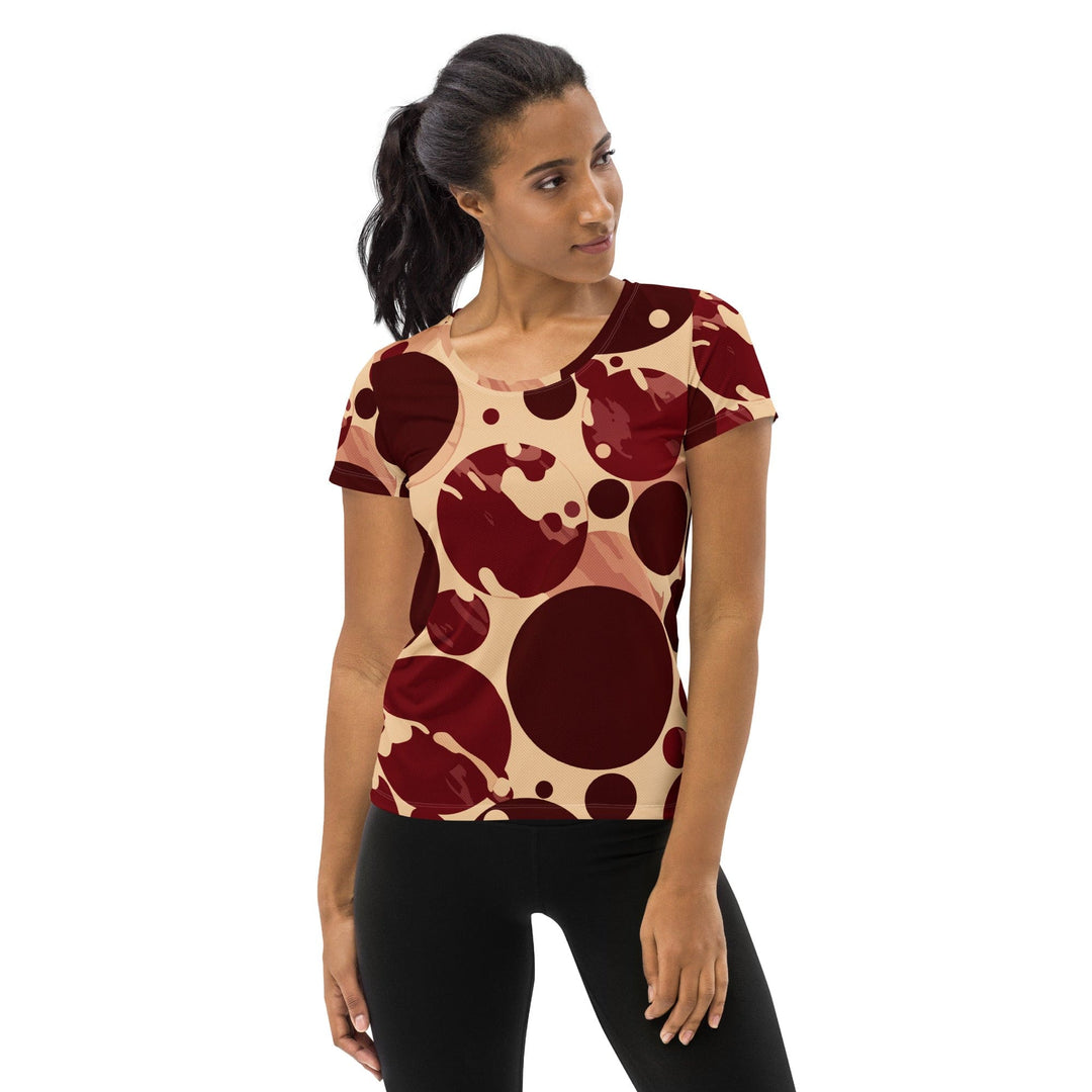 Womens Stretch Fit Athletic Sports T-shirt - Burgundy Beige Circular