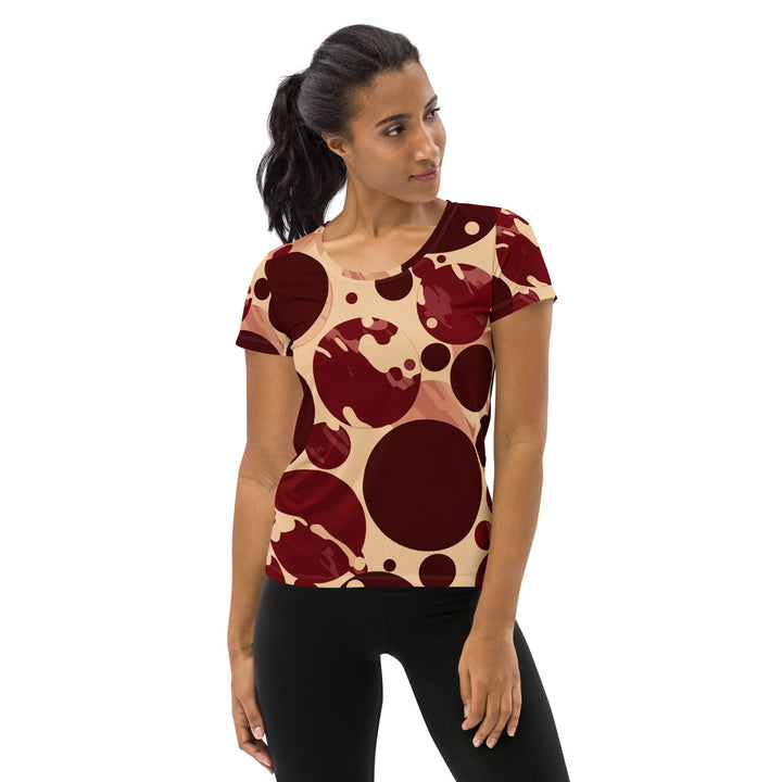 Womens Stretch Fit Athletic Sports T-shirt - Burgundy Beige Circular