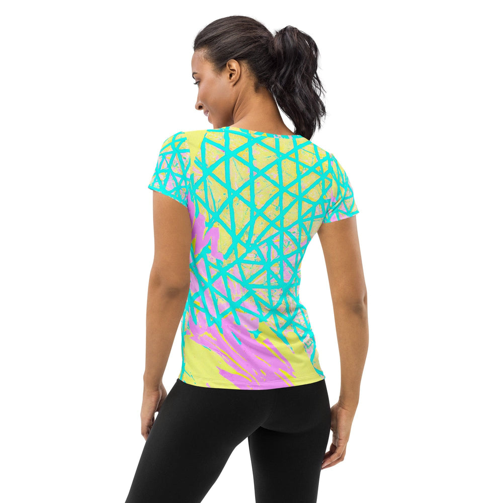 Womens Stretch Fit Athletic Sports T-shirt - Cyan Blue Lime Green
