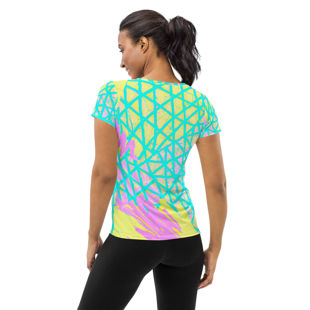 Womens Stretch Fit Athletic Sports T-shirt - Cyan Blue Lime Green