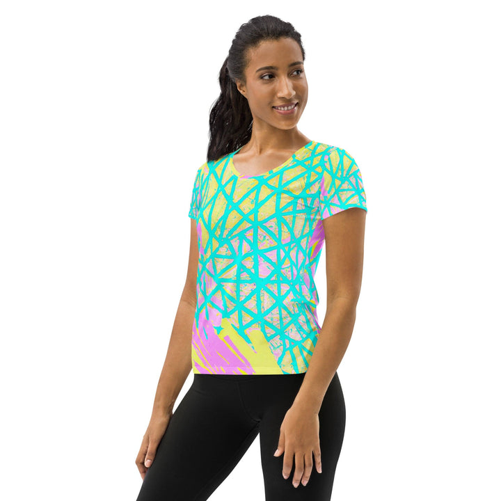 Womens Stretch Fit Athletic Sports T-shirt - Cyan Blue Lime Green