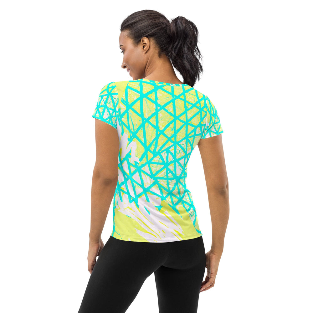 Womens Stretch Fit Athletic Sports T-shirt - Cyan Blue Lime Green