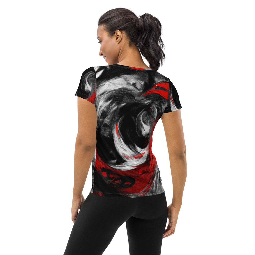 Womens Stretch Fit Athletic Sports T-shirt - Decorative Black Red