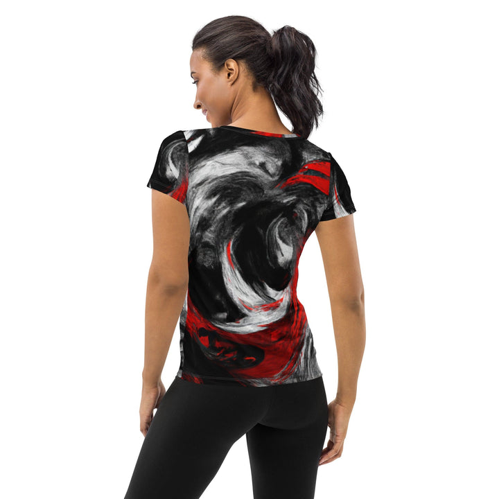 Womens Stretch Fit Athletic Sports T-shirt - Decorative Black Red