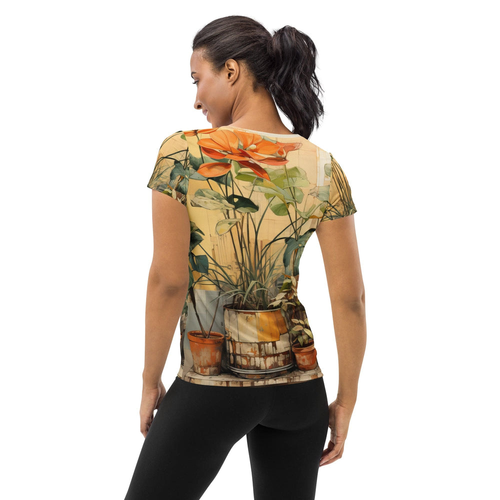 Womens Stretch Fit Athletic Sports T-shirt - Earthy Rustic Potted