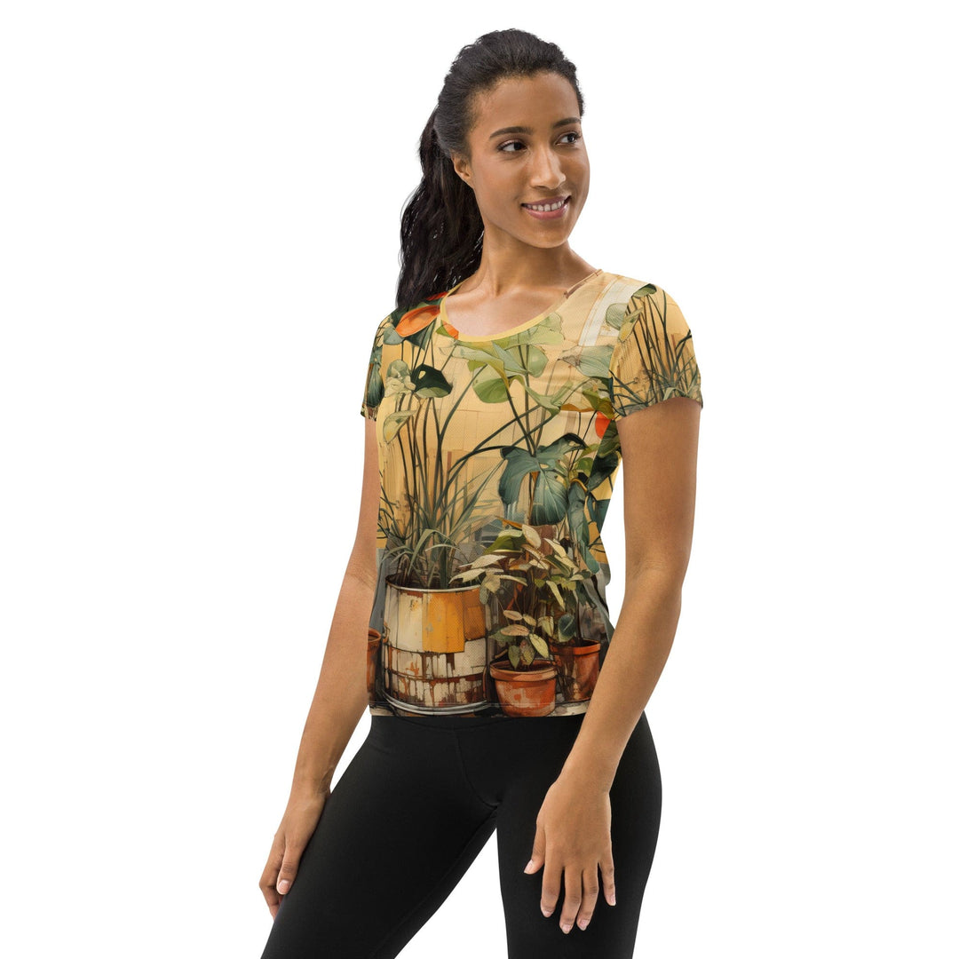 Womens Stretch Fit Athletic Sports T-shirt - Earthy Rustic Potted