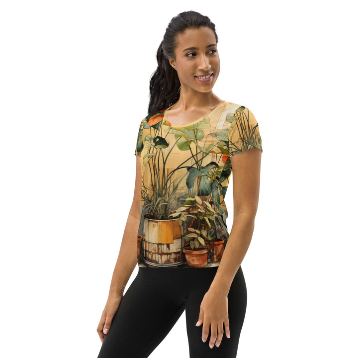 Womens Stretch Fit Athletic Sports T-shirt - Earthy Rustic Potted