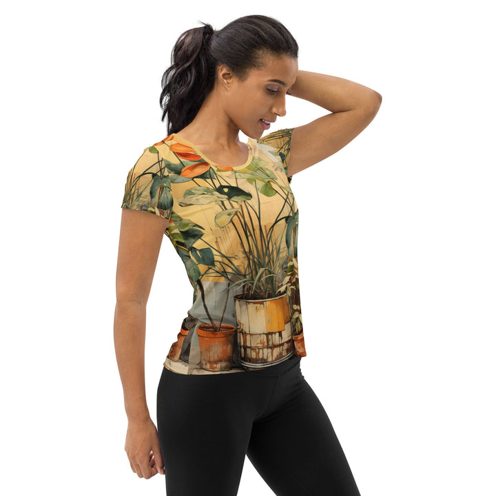 Womens Stretch Fit Athletic Sports T-shirt - Earthy Rustic Potted