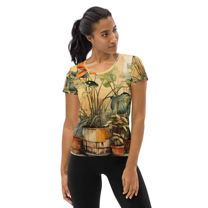 Womens Stretch Fit Athletic Sports T-shirt - Earthy Rustic Potted