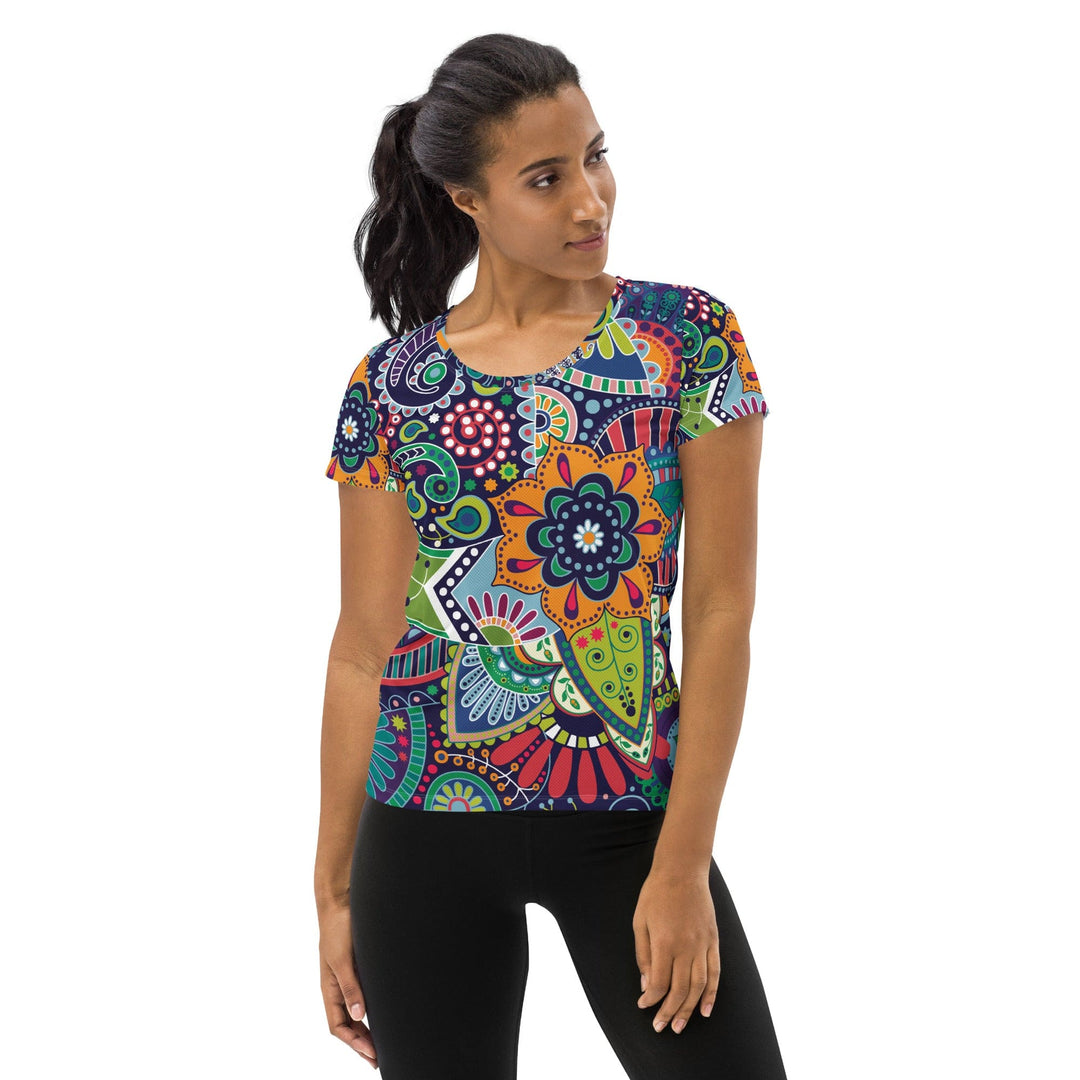 Womens Stretch Fit Athletic Sports T-shirt - Floral Paisley 22523