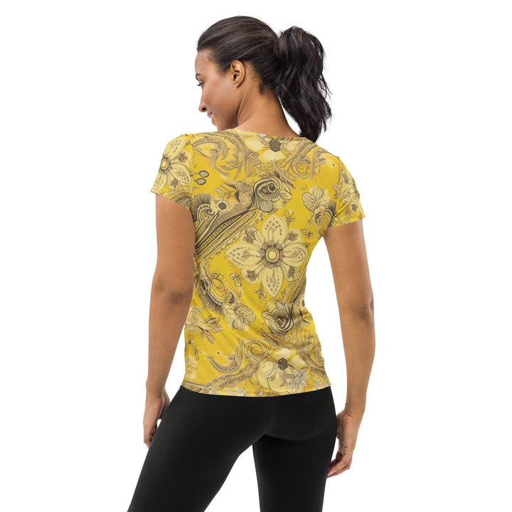 Womens Stretch Fit Athletic Sports T-shirt - Floral Yellow Bandanna