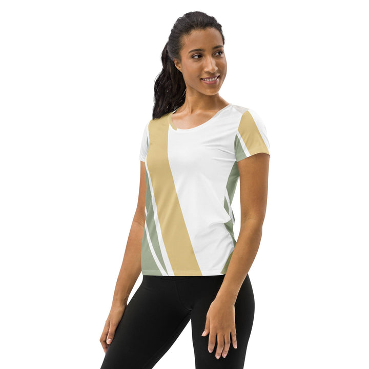 Womens Stretch Fit Athletic Sports T-shirt - Green Abstract Geometric